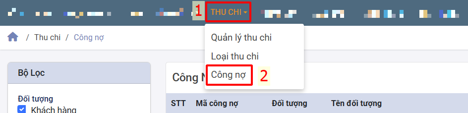 Hình minh họa truy cập Công nợ
