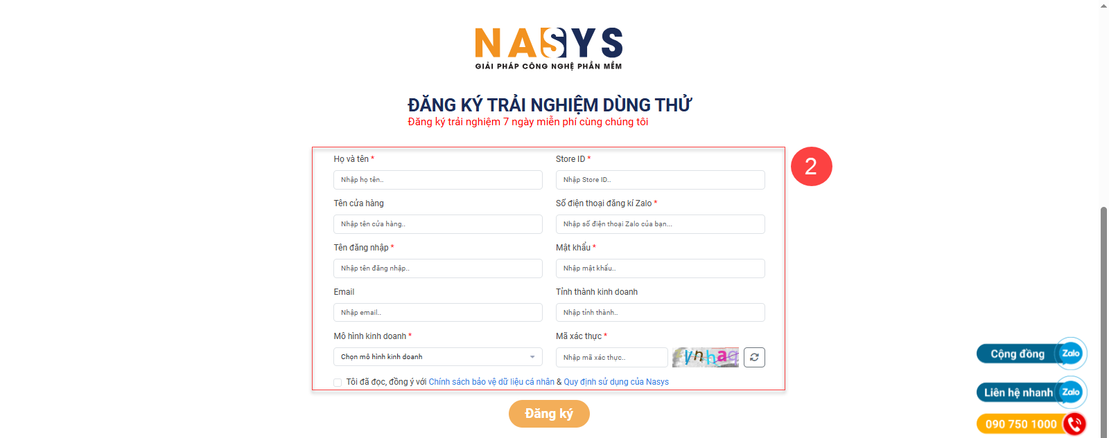 Hình minh họa nhập thông tin đăng ký sử dụng gói dịch vụ