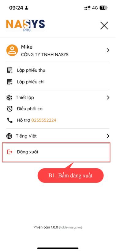 Hình minh họa bấm vào nút đăng xuất