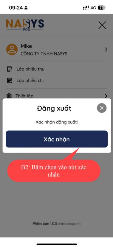 Hình minh họa bấm vào nút xác nhận đăng xuất